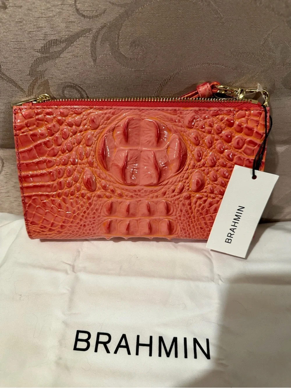 Brahmin Coral Snapdragon Melbourne Croc-Embossed Wristlet - NWT